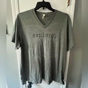 Gray V-Neck T-Shirt with 'Explore' Print 2X